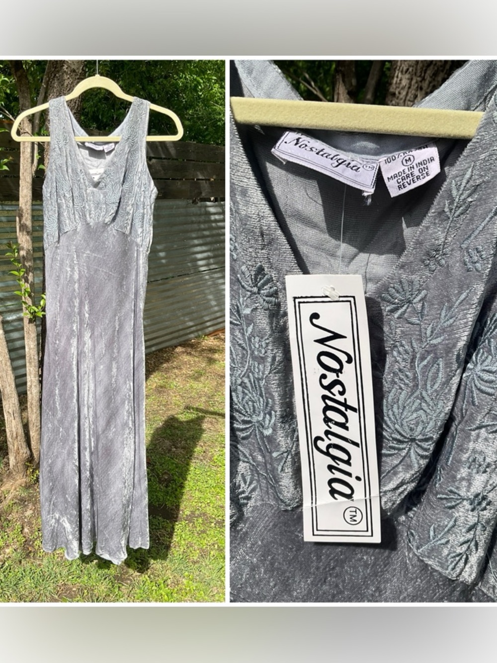 NEW 90’s Embroidered Opalite Velvet Empire Waist Nostalgia Maxi Dress